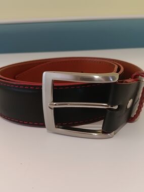 Francis Edward Belt Mens 38 Black Genuine Italian Calf Leather Brass Buckle